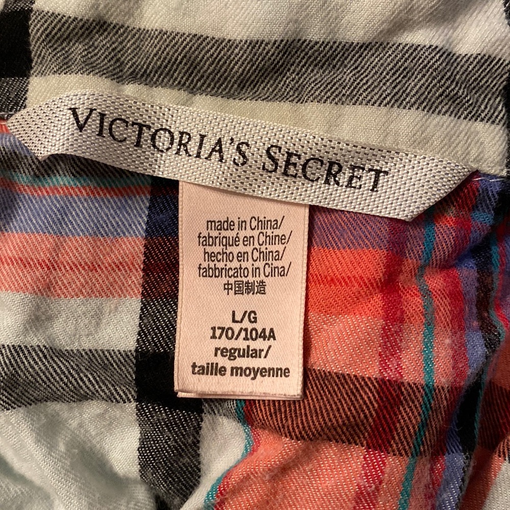 Victoria’s Secret Pink and Blue Plaid Pajama Top Womens Large